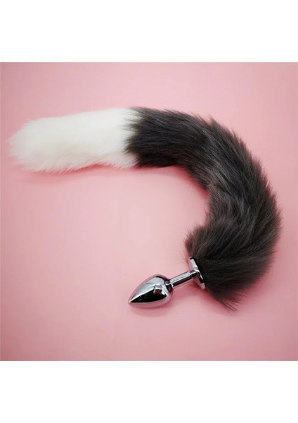 Tilki Kuyruğu Paslanmaz Çelik Anal Plug/gri-Beyaz