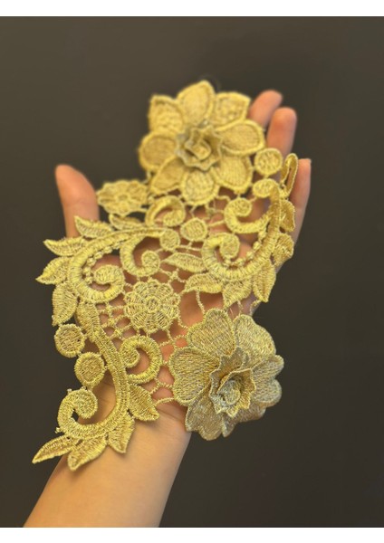 Altın Rengi Nakış Işleme Güpür Çiçekli Aplike Arma 21X13 cm modelleri
