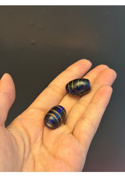 2 Adet Cam Lacivert Desenli Takı Boncuğu 2x1 cm modelleri