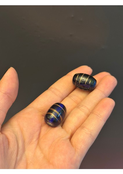 2 Adet Cam Lacivert Desenli Takı Boncuğu 2x1 cm fırsatları
