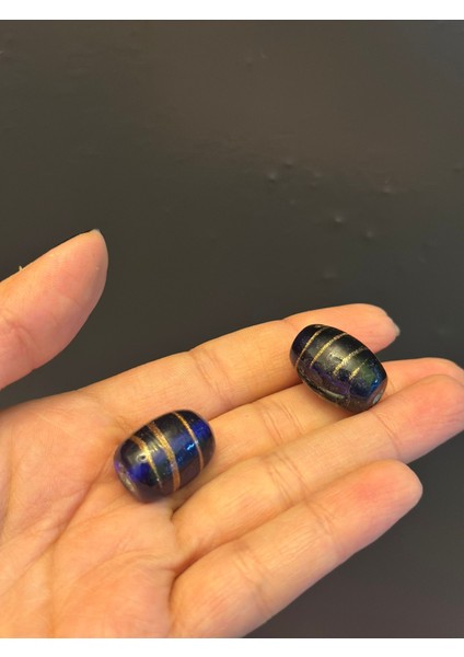 2 Adet Cam Lacivert Desenli Takı Boncuğu 2x1 cm indirimleri
