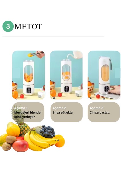 3'ü 1 Arada Taşınabilir Blender, Meyve Sıkacağı ve Mikser, Smoothie Blender - Beyaz modelleri