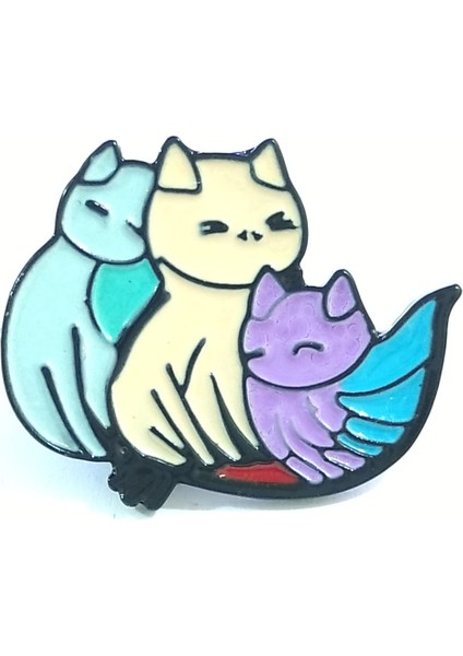 Aile Kedi Rozet Kadın Broş Pin Çanta Süsü Hayvan Sever Kedi Ailesi Rozet