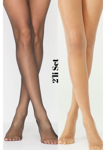 Süper Ince 2'li Külotlu Çorap Seti 15 Den Ten Rengi Parlak & 15 Den Siyah Renk Yarı Parlak
