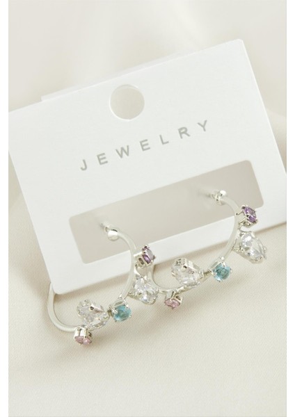 Zikzak Zirkon Taşlı Halka Küpe