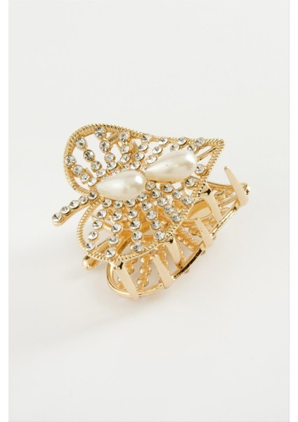 Kalp Inci Taşlı Metal Mandal Toka 4,5 cm