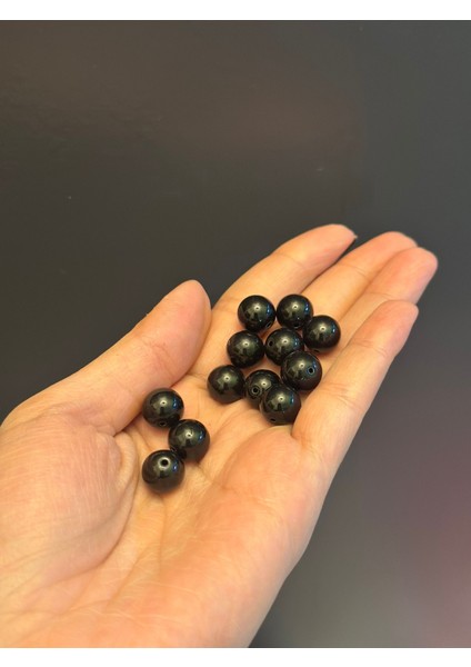 12 Adet Siyah Delikli Cam Boncuk Set 0,80 mm
