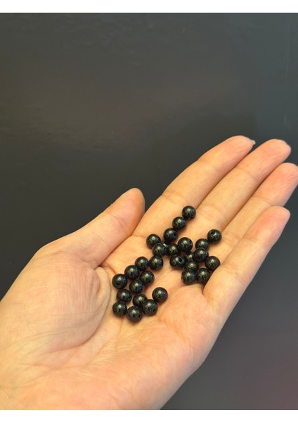 28 Adet Siyah Cam Delikli Boncuk 0,5 mm