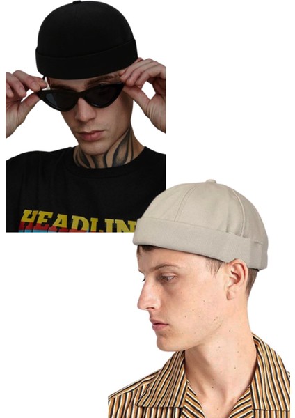 Ayarlanabilir Lacivert-Bej Retro Takke Yazlık 2.li Set