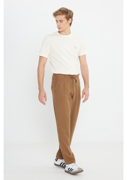 Erkek Regular Fit Düz Paça Camel Chino Pantolon - W221266211