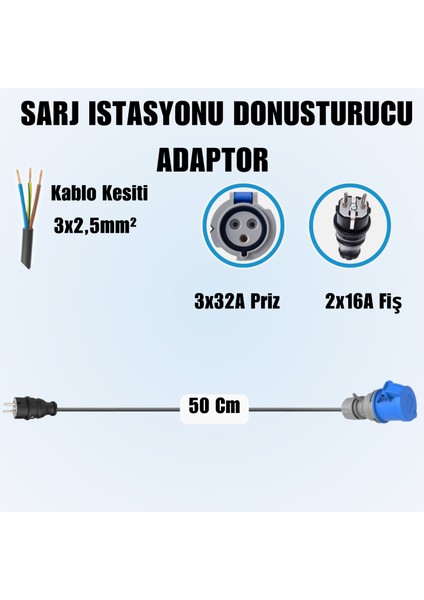 7,4kW Elektrikli Araç Şarj Cihazı için 50Cm Monofaze Fişli Dönüştürücü Adaptör fırsatları