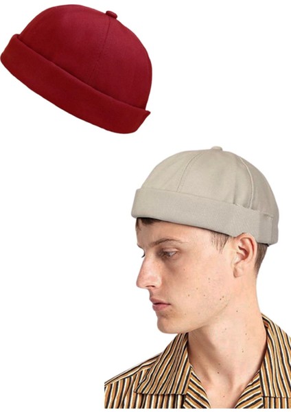 Ayarlanabilir Bordo-Bej Retro Takke Yazlık 2.li Set