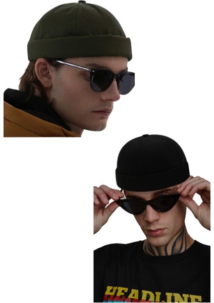 Ayarlanabilir Haki-Siyah Retro Takke Yazlık 2.li Set