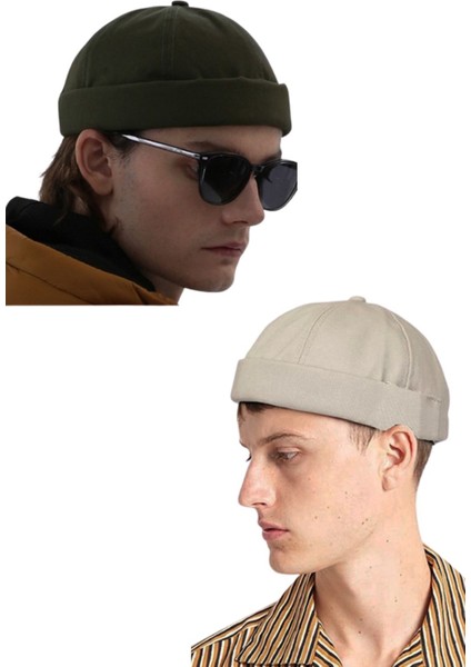 Ayarlanabilir Haki-Bej Retro Takke Yazlık 2.li Set