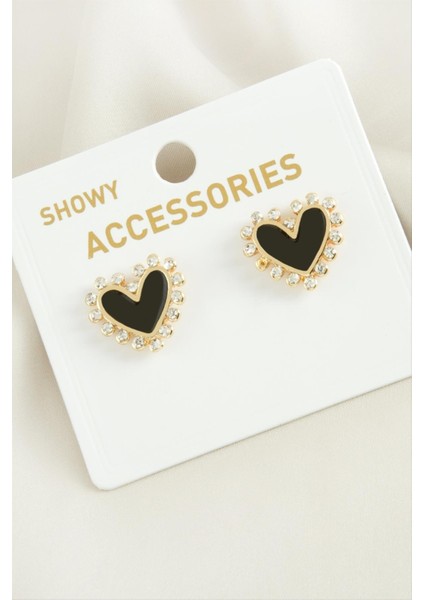 Kalp Sedef Taşlı Metal Küpe