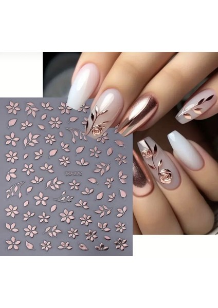 Rose Gold Çiçek Tırnak Süsleme Stickerı Nail Art Süslemeleri