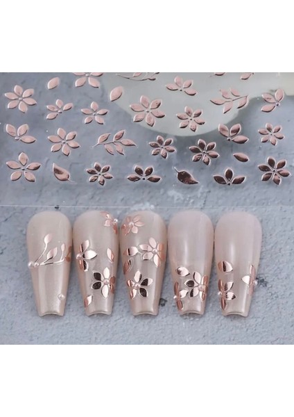 Rose Gold Çiçek Tırnak Süsleme Stickerı Nail Art Süslemeleri fiyatları