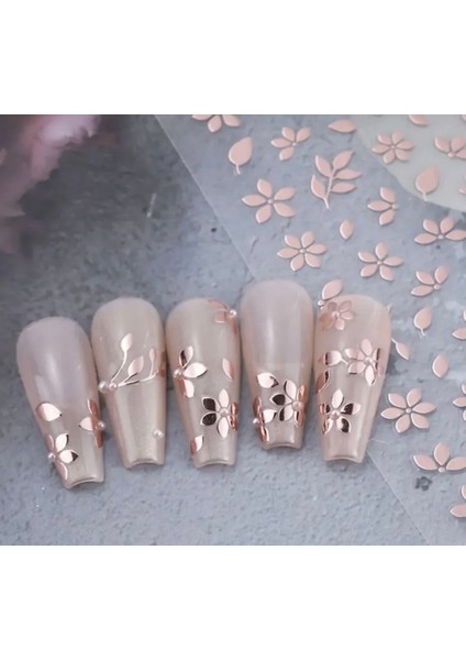 Rose Gold Çiçek Tırnak Süsleme Stickerı Nail Art Süslemeleri modelleri