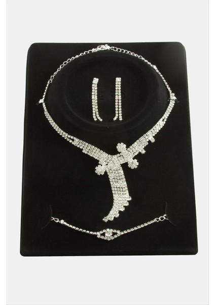 Allzey Taşlı Lüks Set Kolye-Gümüş Rengi fiyatları