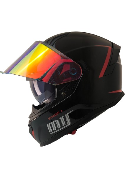 Motosiklet Kask Ece 22.R06 Güneş Vizörlü Full Face Motor Kaskı Stinger Siyah Yeni modelleri
