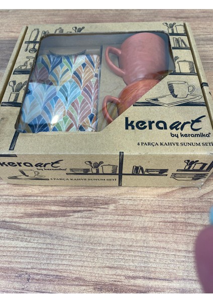 Keramika 2 Kişilik Kahve Takımı 4 Parça – Kiremit & Renkli Desen fırsatları