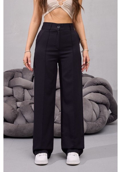 Kadın Yüksek Bel Likralı Geniş Paça Çımalı Rahat Kesim Pantolon