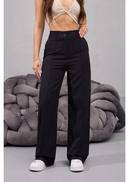 Kadın Yüksek Bel Likralı Geniş Paça Çımalı Rahat Kesim Pantolon modelleri