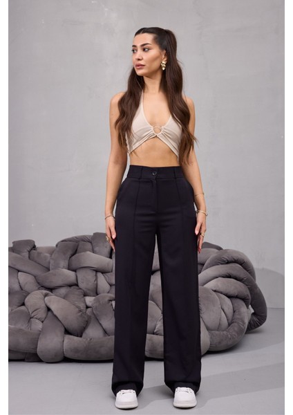 Kadın Yüksek Bel Likralı Geniş Paça Çımalı Rahat Kesim Pantolon indirimleri