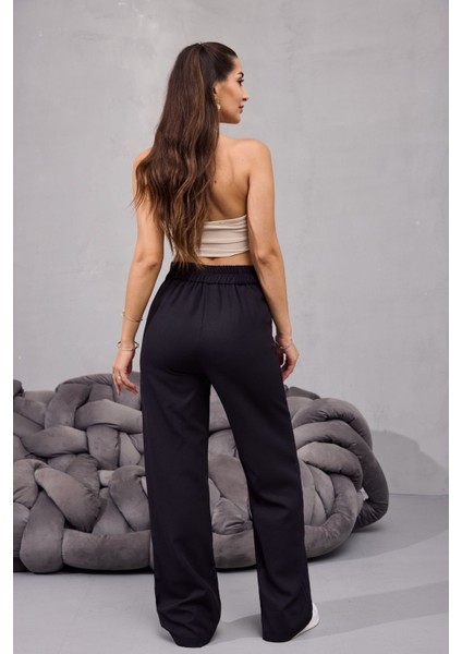 Kadın Yüksek Bel Likralı Geniş Paça Çımalı Rahat Kesim Pantolon