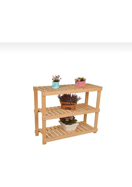 Naturel Saksı Standı Dekoratif Raf 3 Katlı Çiçeklik Ahşap Stand Saksı Sehpası
