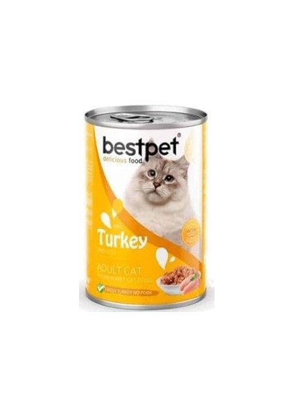 Yetişkin Kediler Için, Taze Hindi Parça Etli ve Soslu Yaş Mama, 400 G x 12 Adet Standart