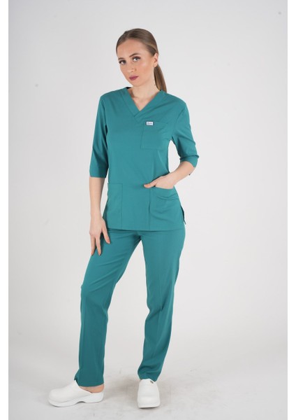 Unisex Ameliyat Yeşili Violet Model Scrubs Takım Doktor Hemşire Üniforması