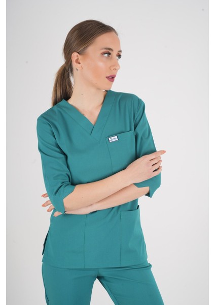 Unisex Ameliyat Yeşili Violet Model Scrubs Takım Doktor Hemşire Üniforması