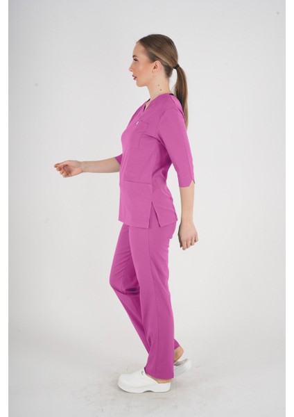Unisex Açık Mor Violet Model Scrubs Takım Doktor Hemşire Üniforması fiyatları