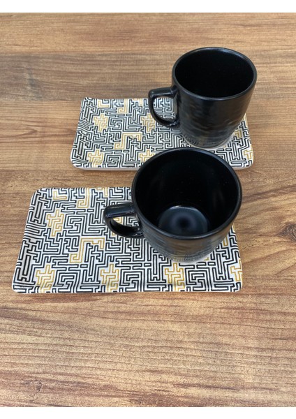 Keramika 2 Kişilik Stoneware Kahve Takımı 4 Parça – Siyah Sarı Geometrik Desen fiyatları