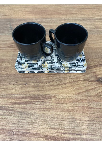 Keramika 2 Kişilik Stoneware Kahve Takımı 4 Parça – Siyah Sarı Geometrik Desen fırsatları