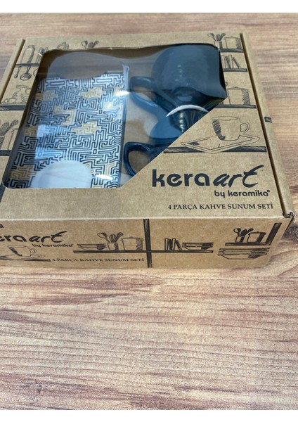 Keramika 2 Kişilik Stoneware Kahve Takımı 4 Parça – Siyah Sarı Geometrik Desen indirimleri