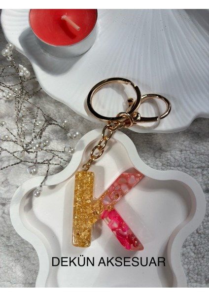 K Harfi Epoksi Pembe El Yapımı Anahtarlık