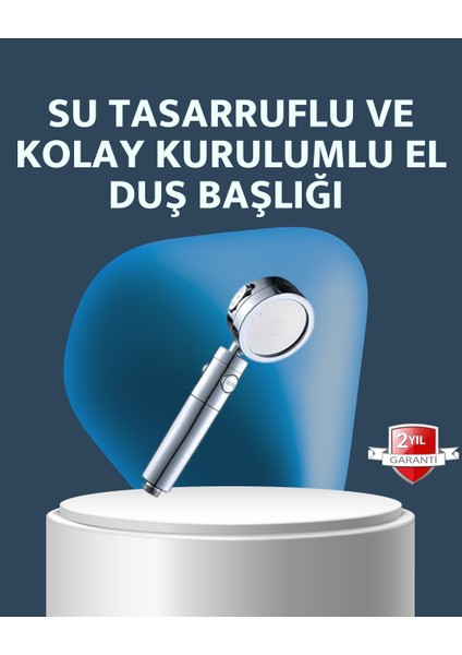 Allzey Yüksek Basınçlı 3 Fonksiyonlu Duş Başlığı
