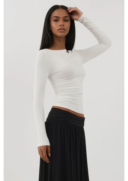 Kadın Soft Uzun Kollu Vücudu Saran Üst Busem Collection White modelleri