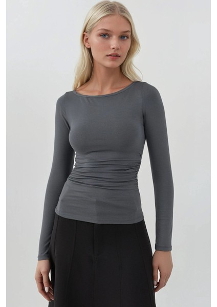 Kadın Soft Uzun Kollu Vücudu Saran Üst Busem Collection Grey