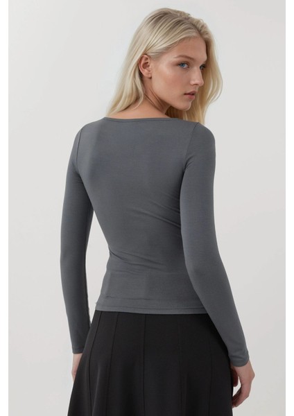 Kadın Soft Uzun Kollu Vücudu Saran Üst Busem Collection Grey fırsatları