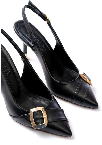 İNF-1151 Siyah Günlük Arkası Açık Topuklu Bayan Ayakkabı modelleri