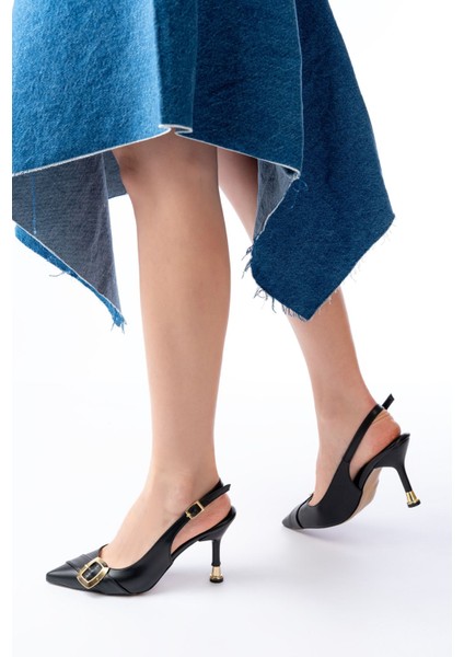 İNF-1151 Siyah Günlük Arkası Açık Topuklu Bayan Ayakkabı indirimleri