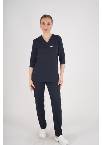 Unisex Lacivert Violet Model Scrubs Takım Doktor Hemşire Üniforması