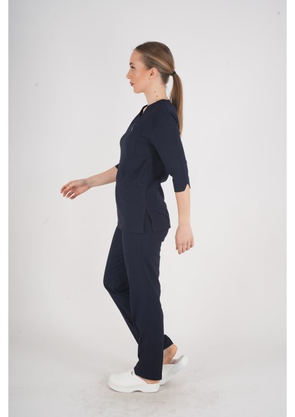 Unisex Lacivert Violet Model Scrubs Takım Doktor Hemşire Üniforması fırsatları
