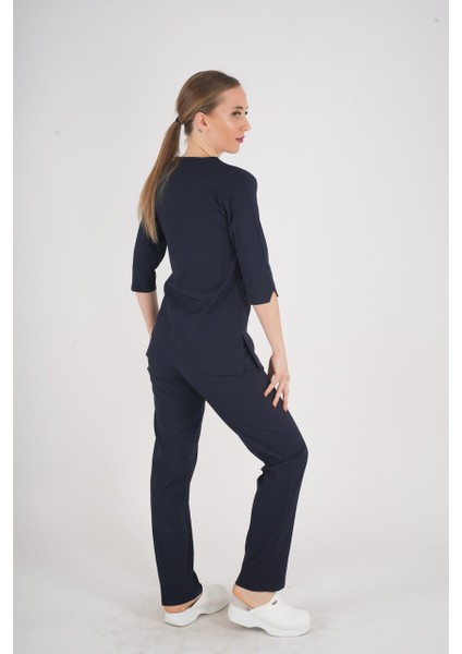 Unisex Lacivert Violet Model Scrubs Takım Doktor Hemşire Üniforması indirimleri