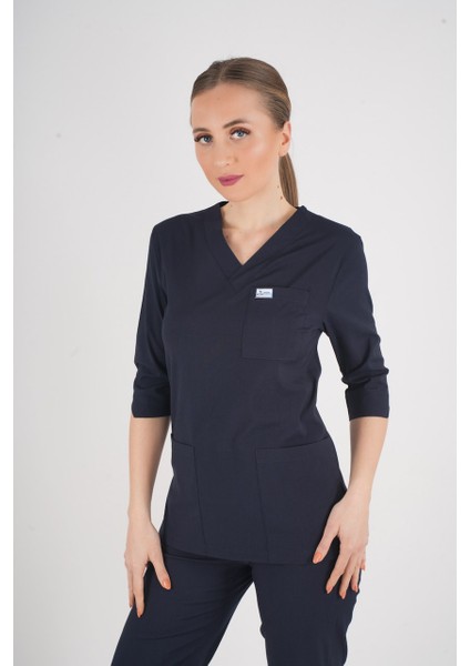 Unisex Lacivert Violet Model Scrubs Takım Doktor Hemşire Üniforması