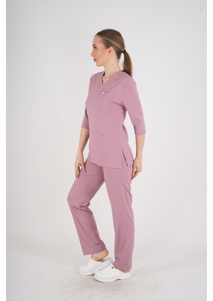Unisex Pudra Violet Model Scrubs Takım Doktor Hemşire Üniforması fırsatları