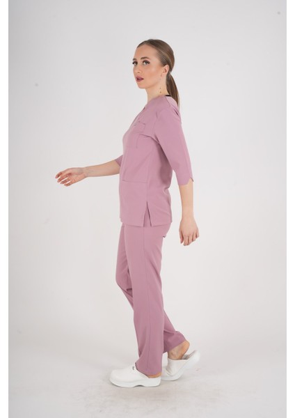 Unisex Pudra Violet Model Scrubs Takım Doktor Hemşire Üniforması indirimleri